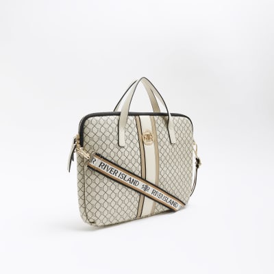 River Island jacquard barrel bag in beige