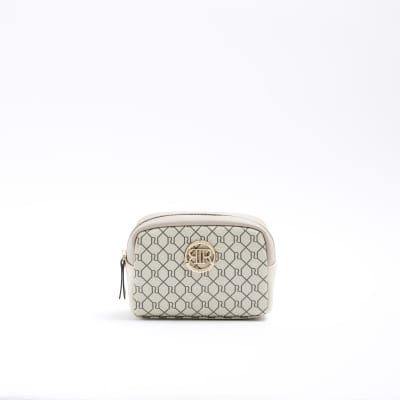 Beige RI monogram makeup bag