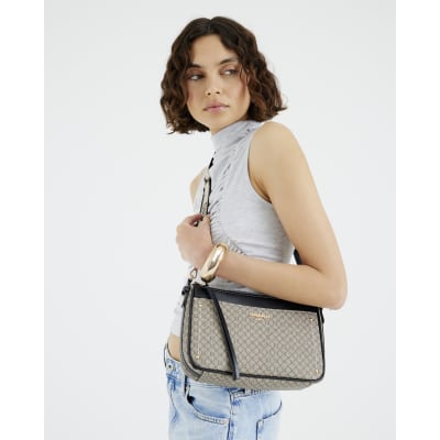 Beige RI Monogram Pocket Front Cross Body Bag