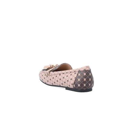360 degree animation of product Beige RI monogram print loafers frame-7