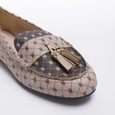Beige RI monogram print loafers