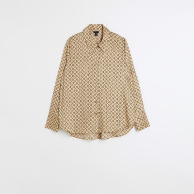 Beige RI Monogram Satin Shirt
