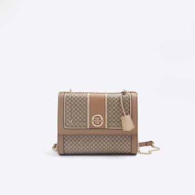 River Island Womens Brown RI Monogram Shoulder Bag