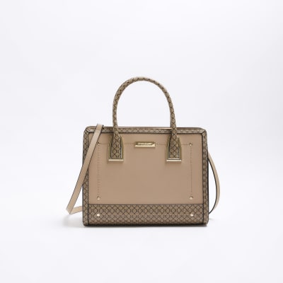 Beige RI monogram structured tote bag River Island