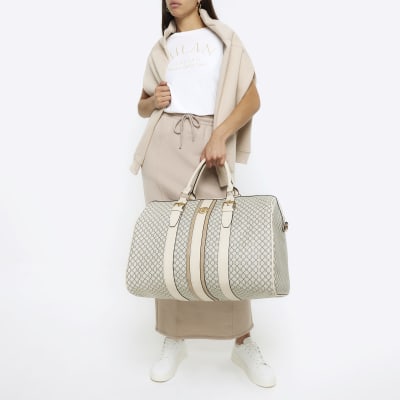 River Island Womens Beige Ri Monogram Barrel Travel Bag, £50.00