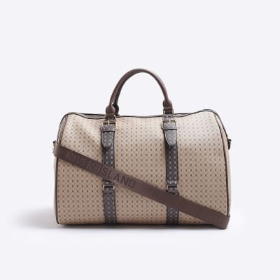 Beige RI monogram weekend bag River Island