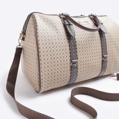 Beige RI monogram weekend bag River Island