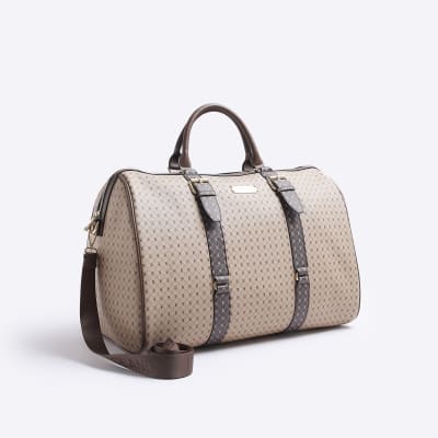 Beige RI monogram weekend bag River Island
