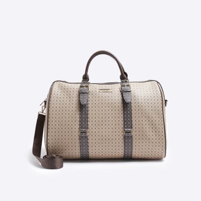 Beige RI monogram weekend bag River Island