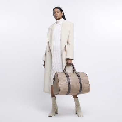 Beige RI monogram weekend bag River Island