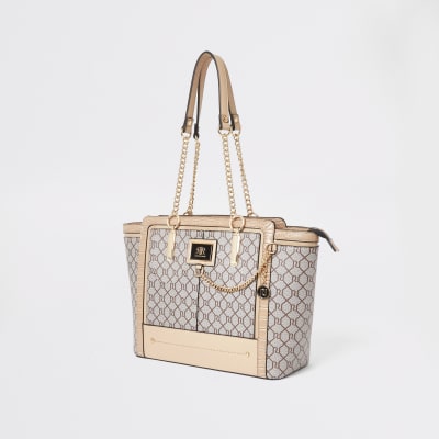 Beige RI monogram winged tote bag | River Island