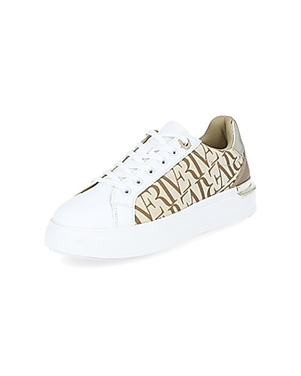 360 degree animation of product Beige RI printed lace up trainers frame-0