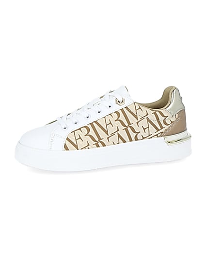 360 degree animation of product Beige RI printed lace up trainers frame-2