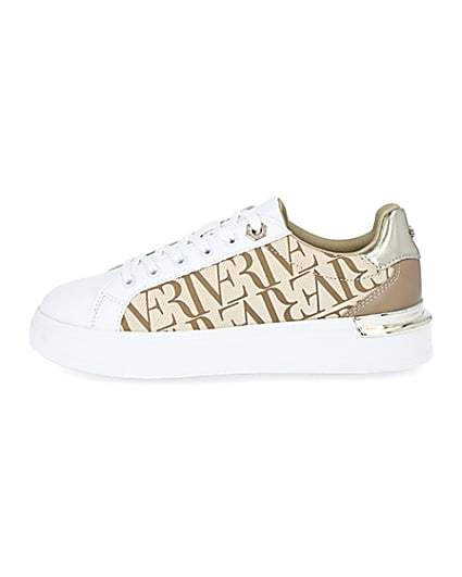360 degree animation of product Beige RI printed lace up trainers frame-3