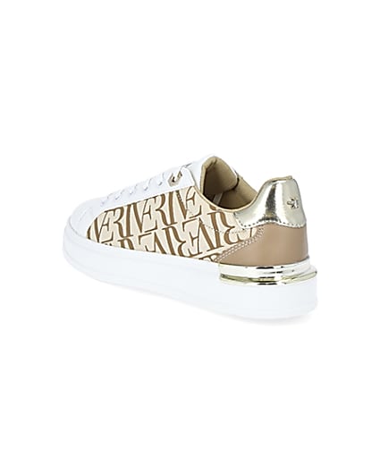 360 degree animation of product Beige RI printed lace up trainers frame-6