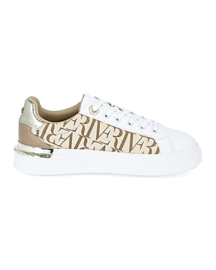 360 degree animation of product Beige RI printed lace up trainers frame-15