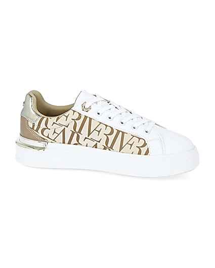 360 degree animation of product Beige RI printed lace up trainers frame-16