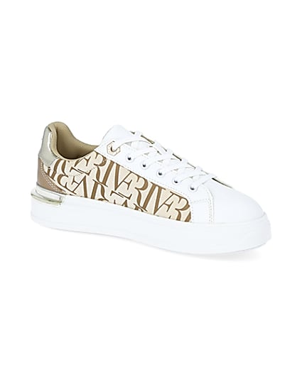 360 degree animation of product Beige RI printed lace up trainers frame-17