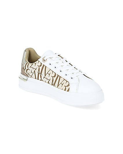 360 degree animation of product Beige RI printed lace up trainers frame-18