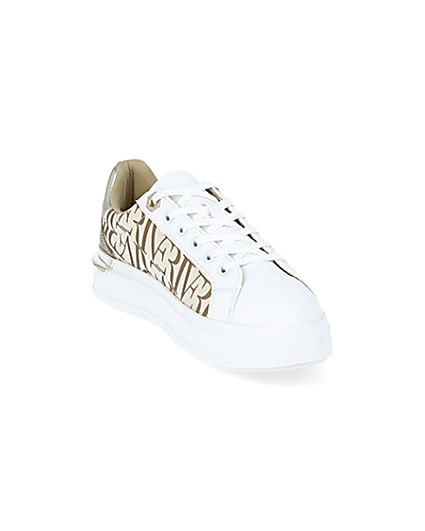 360 degree animation of product Beige RI printed lace up trainers frame-19