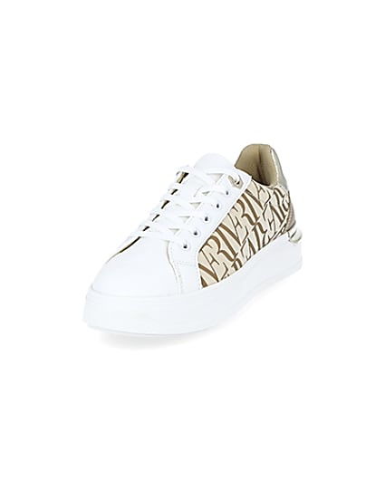 360 degree animation of product Beige RI printed lace up trainers frame-23
