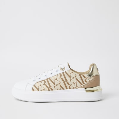 river island black and gold trainers