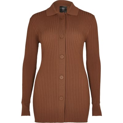 Beige RI studio button through knit top