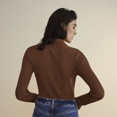 Beige RI studio button through knit top