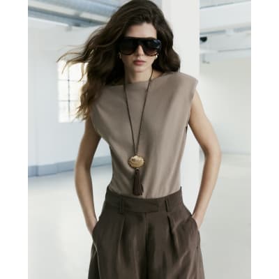 Beige RI Studio Shoulder Pad Bodysuit