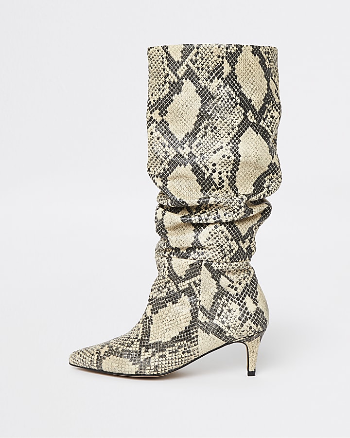 Beige RI Studio Snake Leather Slouch Boots