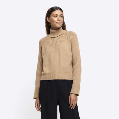 Cream ribbed polo hot sale neck jumper