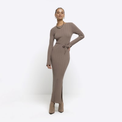 Brown drape wrap bodycon mini dress