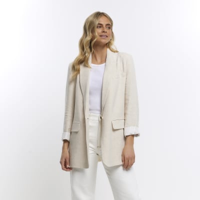 Beige rolled sleeve blazer