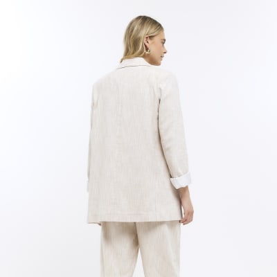 Beige rolled sleeve blazer River Island