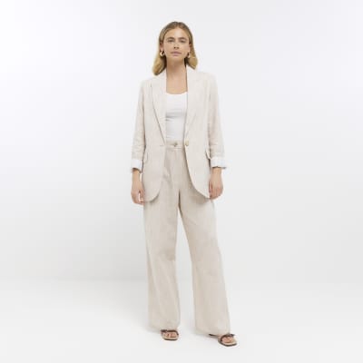 Beige rolled sleeve blazer River Island
