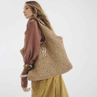 Beige RR Raffia Shopper Bag