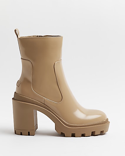 Beige rubber heeled ankle boots
