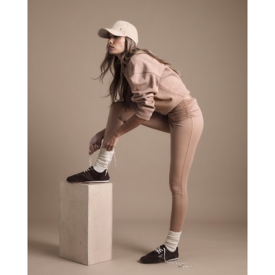 Beige Ruched Waistband Leggings