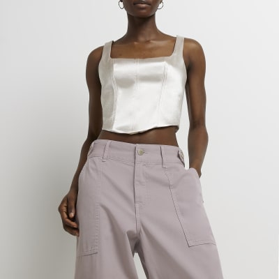Beige satin corset top | River Island