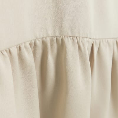 Beige satin shirt mini dress