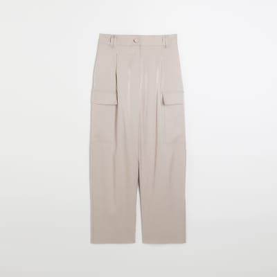 Beige satin utility trousers