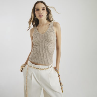 Beige Sequin Knit Vest