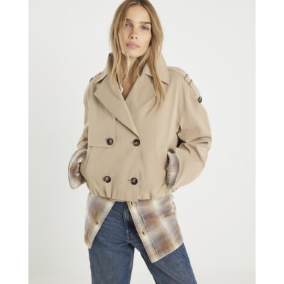 Beige Short Bubble Hem Trench Jacket
