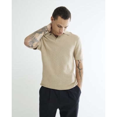 ★ ★ South Beige Logo Open Collar Polo Short Sle Polo Ralph Lauren Classic Fit Open Collar Stretch Polo Beige