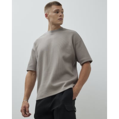 Beige Short Sleeve Regular Fit Ribbed T-Shirt