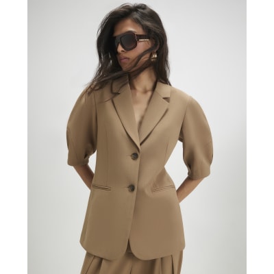 Beige Short Sleeve Tailored Blazer