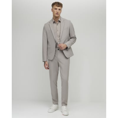 Beige Skinny Fit Suit Trousers