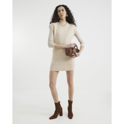 Beige Sleeveless Knit Mini Dress | River Island