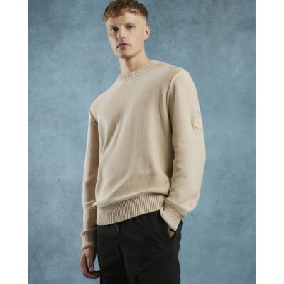Beige Slim Fit Badged Jumper