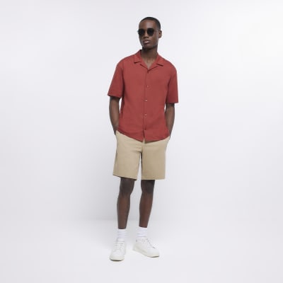 Beige slim fit chino shorts